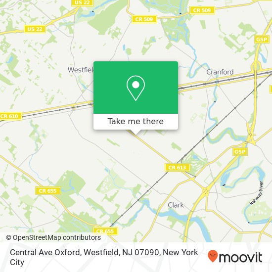 Mapa de Central Ave Oxford, Westfield, NJ 07090