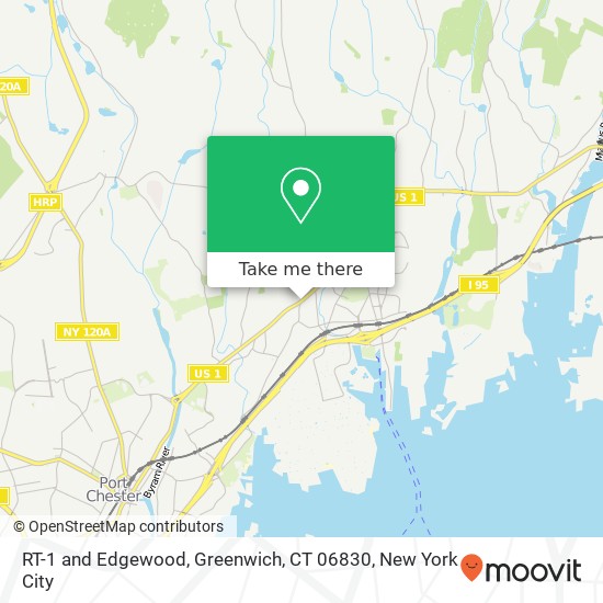 Mapa de RT-1 and Edgewood, Greenwich, CT 06830