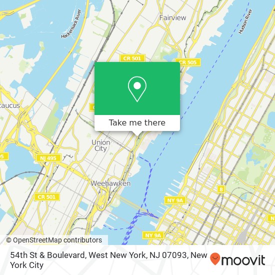 Mapa de 54th St & Boulevard, West New York, NJ 07093