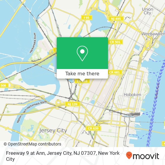 Mapa de Freeway 9 at Ann, Jersey City, NJ 07307