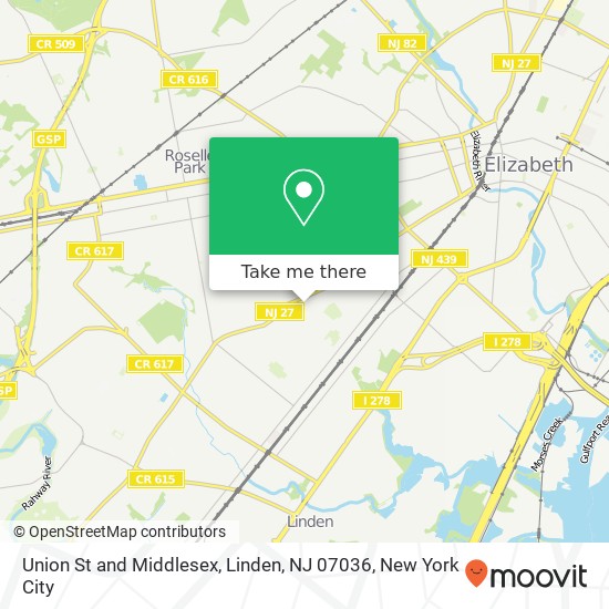 Mapa de Union St and Middlesex, Linden, NJ 07036