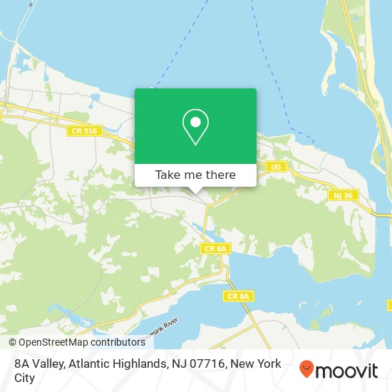 Mapa de 8A Valley, Atlantic Highlands, NJ 07716