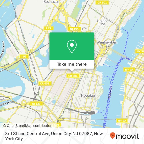 Mapa de 3rd St and Central Ave, Union City, NJ 07087