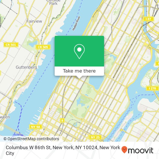 Columbus W 86th St, New York, NY 10024 map