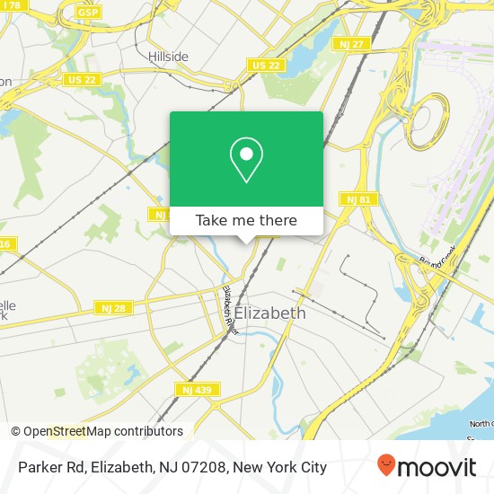 Mapa de Parker Rd, Elizabeth, NJ 07208