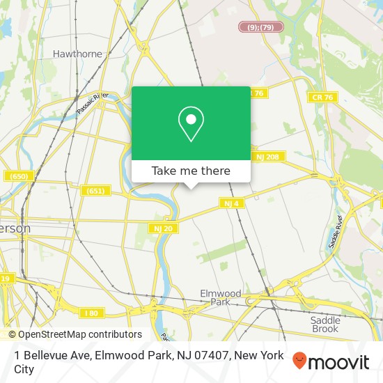 Mapa de 1 Bellevue Ave, Elmwood Park, NJ 07407