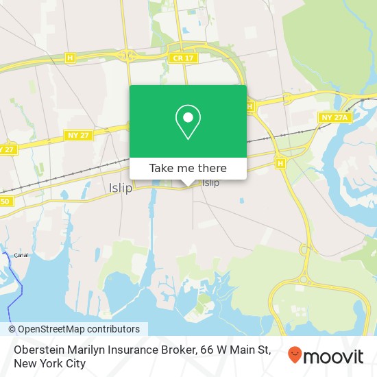 Mapa de Oberstein Marilyn Insurance Broker, 66 W Main St