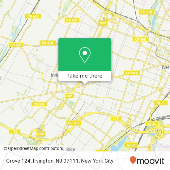 Mapa de Grove 124, Irvington, NJ 07111
