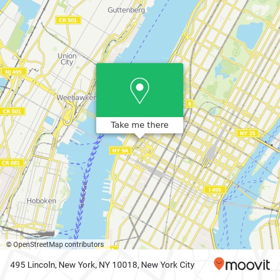 495 Lincoln, New York, NY 10018 map