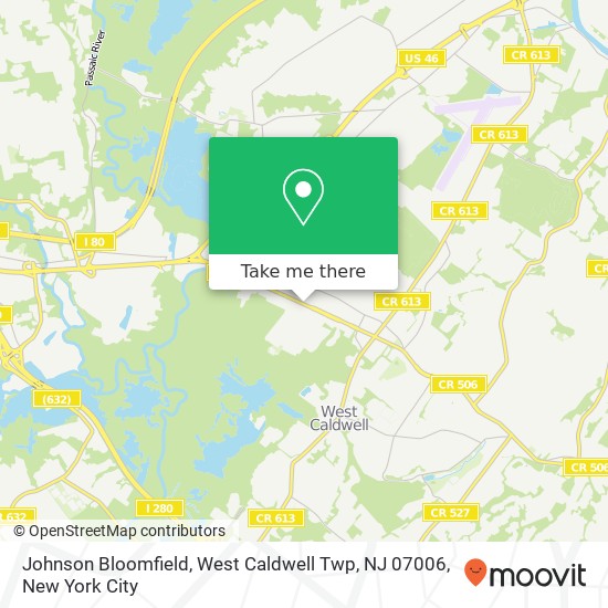 Mapa de Johnson Bloomfield, West Caldwell Twp, NJ 07006