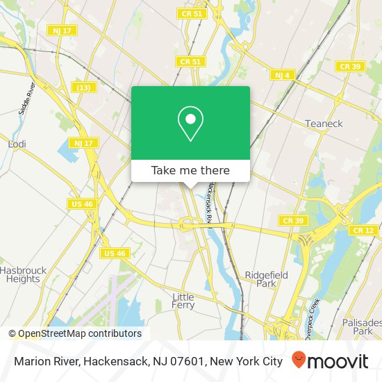 Mapa de Marion River, Hackensack, NJ 07601