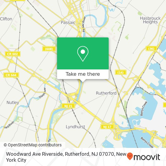 Mapa de Woodward Ave Riverside, Rutherford, NJ 07070