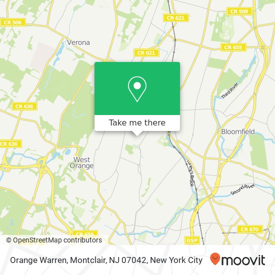 Mapa de Orange Warren, Montclair, NJ 07042