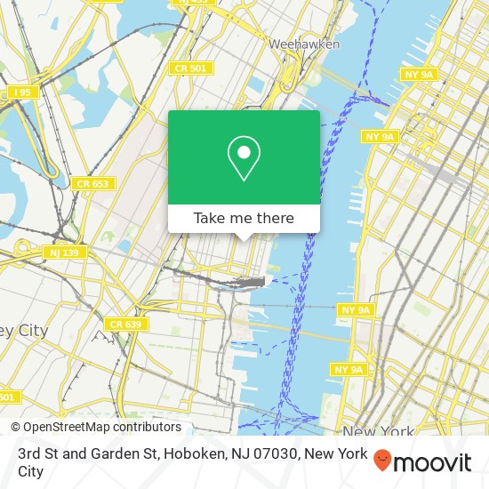 Mapa de 3rd St and Garden St, Hoboken, NJ 07030