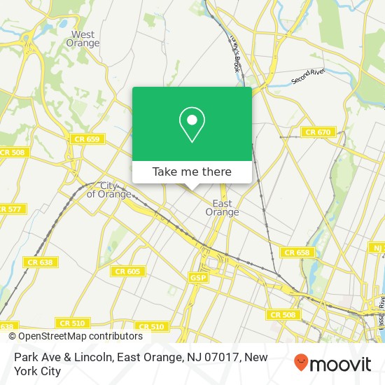 Mapa de Park Ave & Lincoln, East Orange, NJ 07017