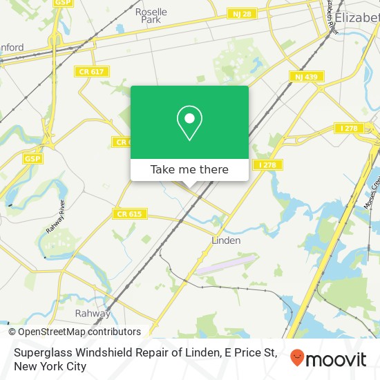 Mapa de Superglass Windshield Repair of Linden, E Price St