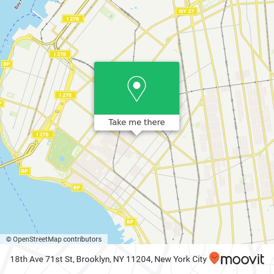 Mapa de 18th Ave 71st St, Brooklyn, NY 11204