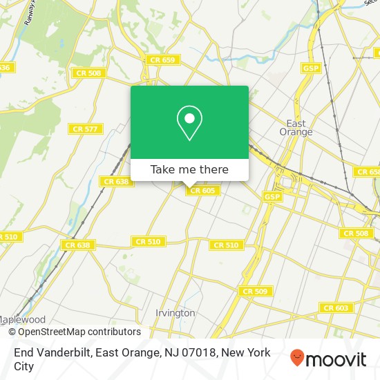 Mapa de End Vanderbilt, East Orange, NJ 07018