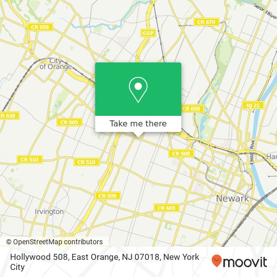 Mapa de Hollywood 508, East Orange, NJ 07018