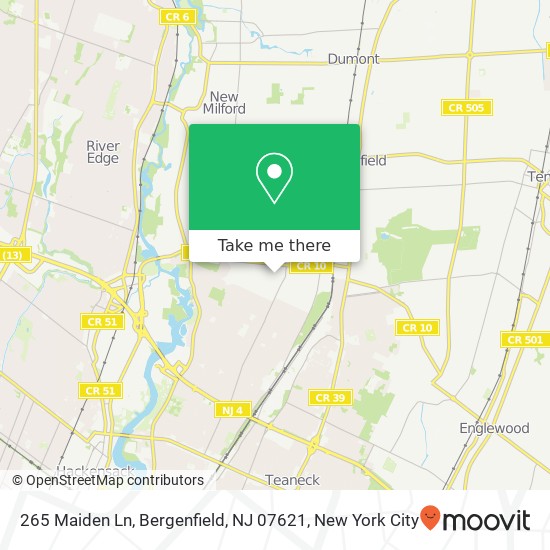 Mapa de 265 Maiden Ln, Bergenfield, NJ 07621