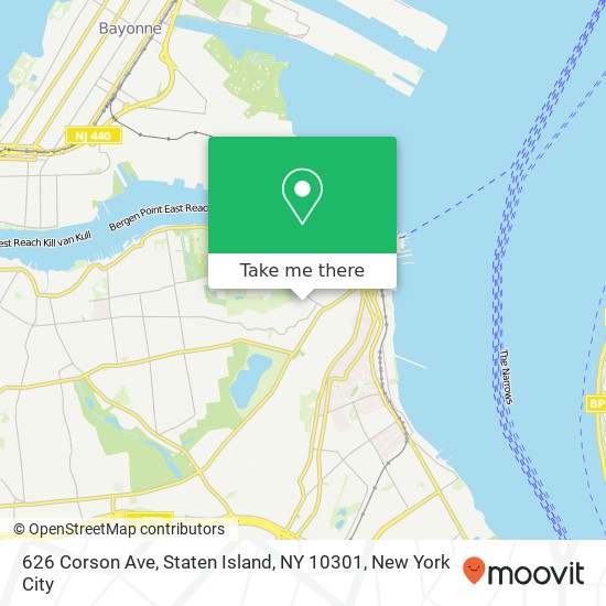 Mapa de 626 Corson Ave, Staten Island, NY 10301