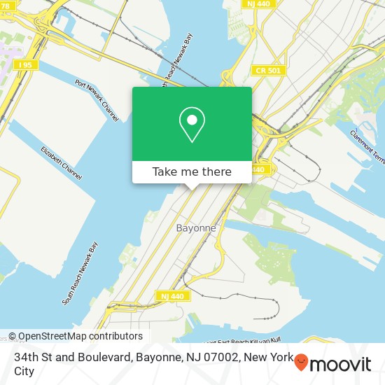 Mapa de 34th St and Boulevard, Bayonne, NJ 07002