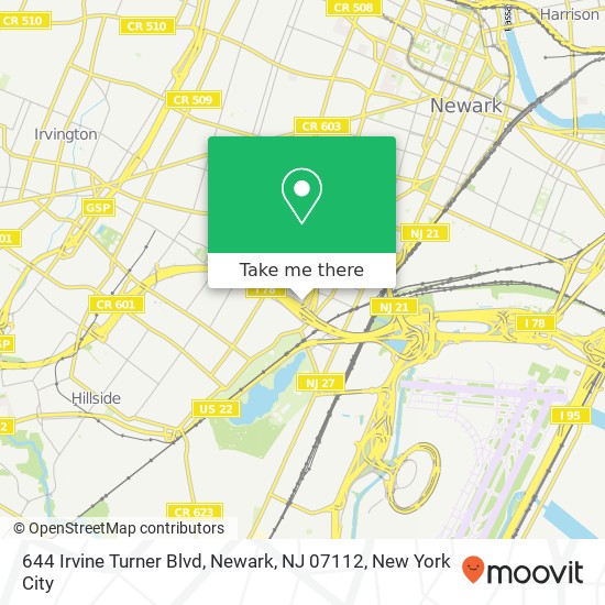 Mapa de 644 Irvine Turner Blvd, Newark, NJ 07112