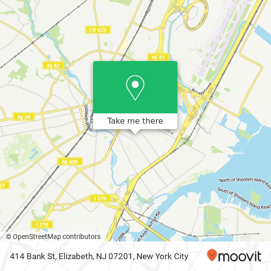 Mapa de 414 Bank St, Elizabeth, NJ 07201