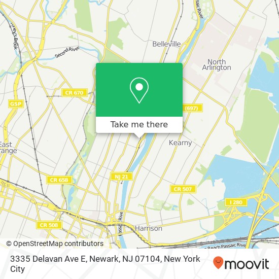 Mapa de 3335 Delavan Ave E, Newark, NJ 07104