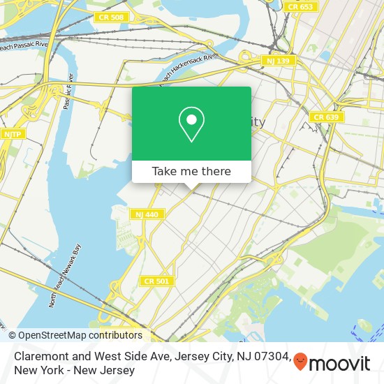 Mapa de Claremont and West Side Ave, Jersey City, NJ 07304