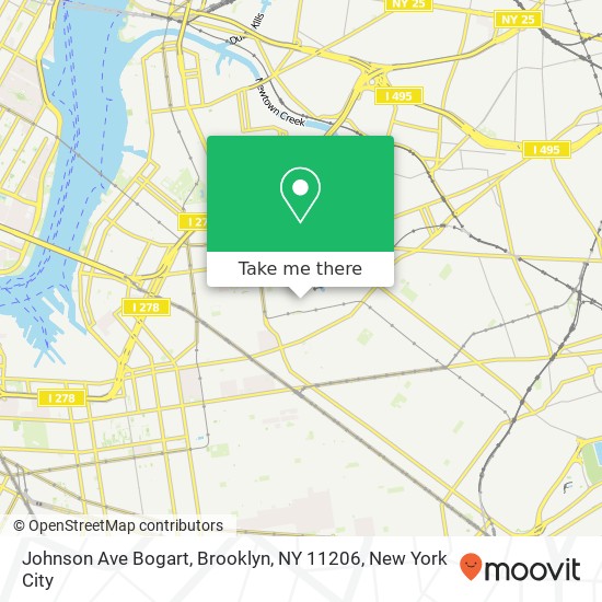 Mapa de Johnson Ave Bogart, Brooklyn, NY 11206