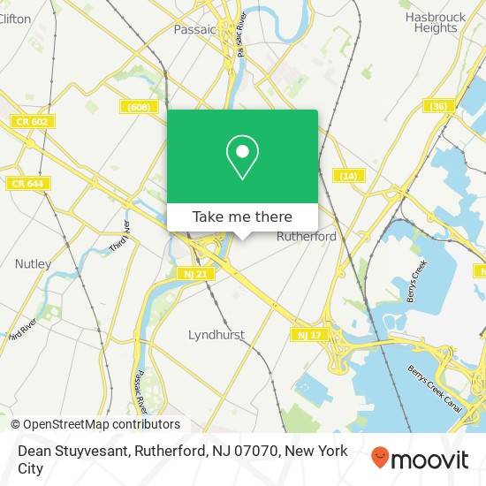 Mapa de Dean Stuyvesant, Rutherford, NJ 07070