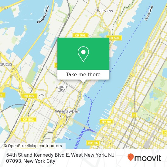 Mapa de 54th St and Kennedy Blvd E, West New York, NJ 07093