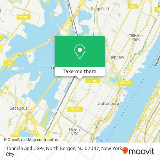 Tonnele and US-9, North Bergen, NJ 07047 map