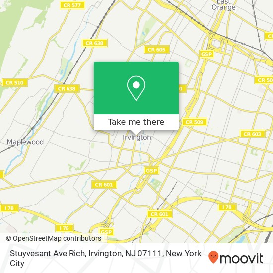 Mapa de Stuyvesant Ave Rich, Irvington, NJ 07111