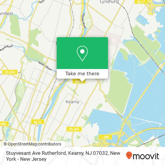 Mapa de Stuyvesant Ave Rutherford, Kearny, NJ 07032