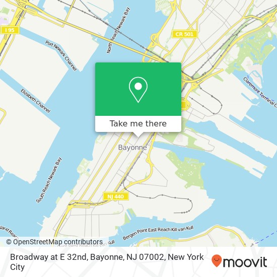 Mapa de Broadway at E 32nd, Bayonne, NJ 07002