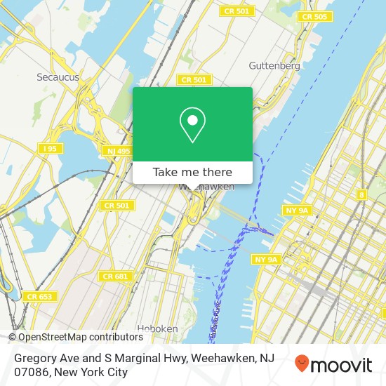 Gregory Ave and S Marginal Hwy, Weehawken, NJ 07086 map
