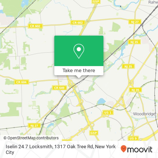 Mapa de Iselin 24 7 Locksmith, 1317 Oak Tree Rd