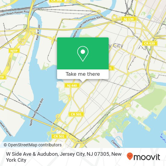 Mapa de W Side Ave & Audubon, Jersey City, NJ 07305