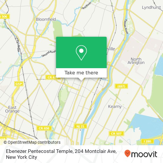 Mapa de Ebenezer Pentecostal Temple, 204 Montclair Ave
