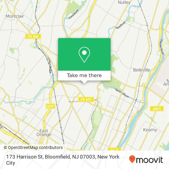 Mapa de 173 Harrison St, Bloomfield, NJ 07003