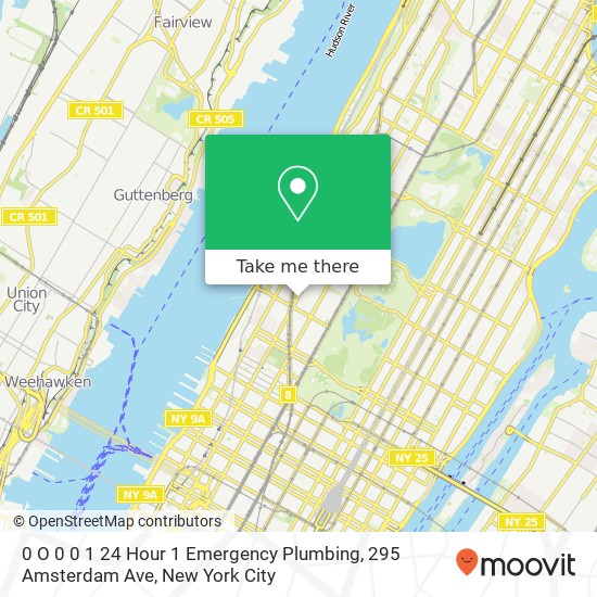 Mapa de 0 O 0 0 1 24 Hour 1 Emergency Plumbing, 295 Amsterdam Ave