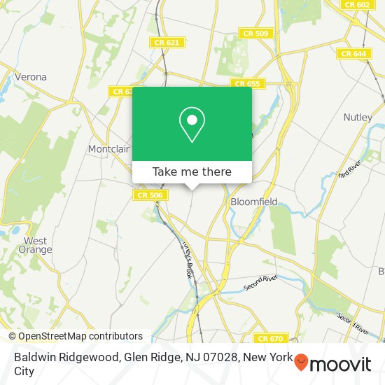 Mapa de Baldwin Ridgewood, Glen Ridge, NJ 07028