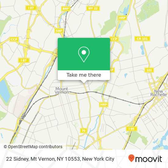 Mapa de 22 Sidney, Mt Vernon, NY 10553