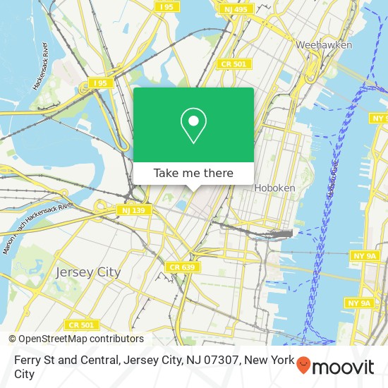 Mapa de Ferry St and Central, Jersey City, NJ 07307