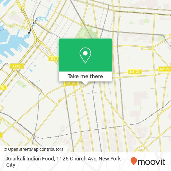 Mapa de Anarkali Indian Food, 1125 Church Ave