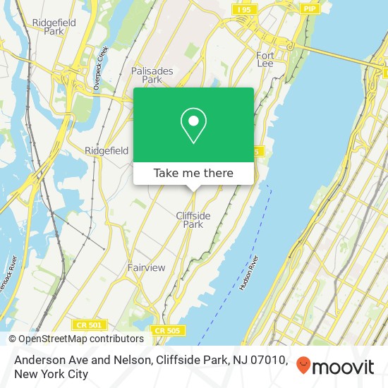 Anderson Ave and Nelson, Cliffside Park, NJ 07010 map