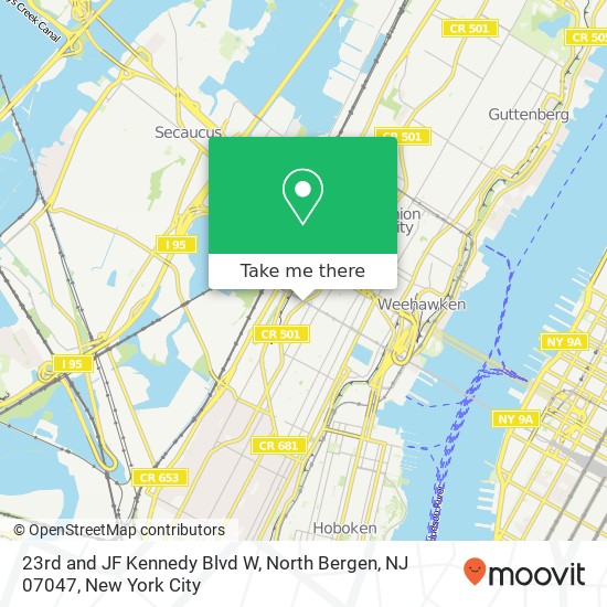 Mapa de 23rd and JF Kennedy Blvd W, North Bergen, NJ 07047
