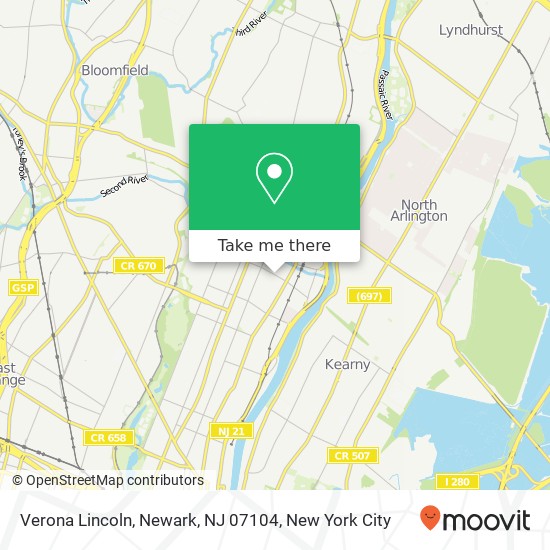 Mapa de Verona Lincoln, Newark, NJ 07104
